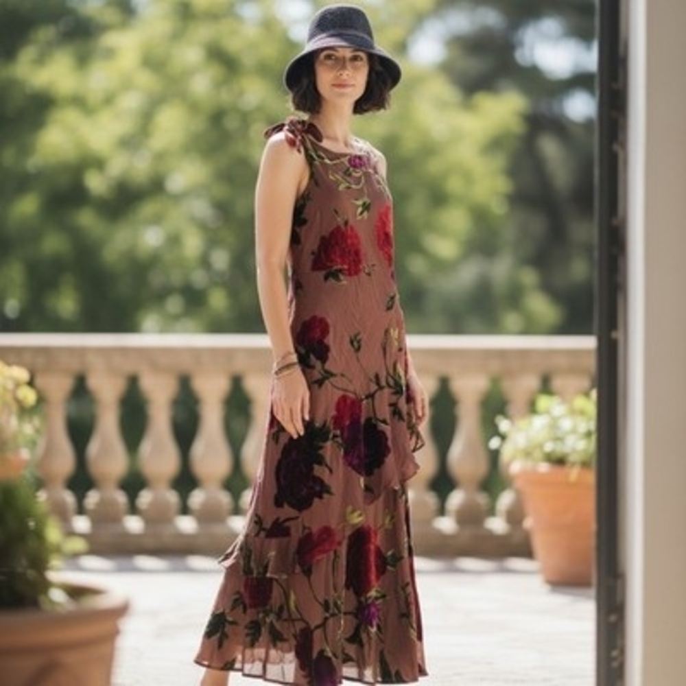 Vintage Spenser Jeremy Ball Gown Silk Velvet Roses Women 12 Multicolor Dress NWT